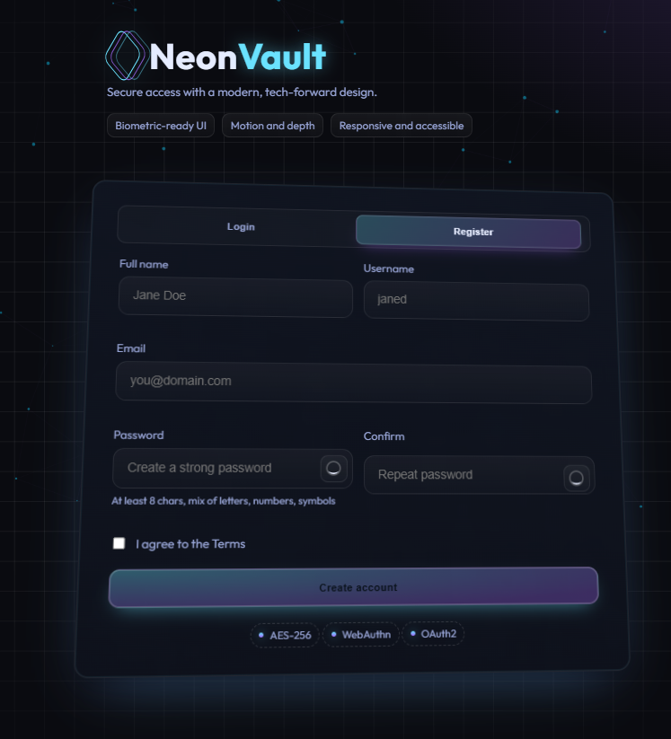 Neon Tech Registration Form project screenshot